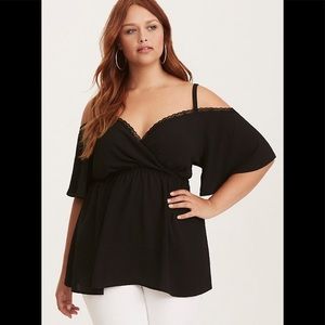Torrid Lace Trimmed Cold Shoulder Top